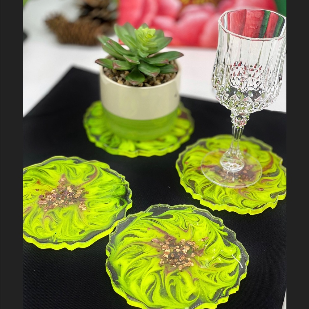 Handcrafted Epoxy Resin yellow flower Coasters